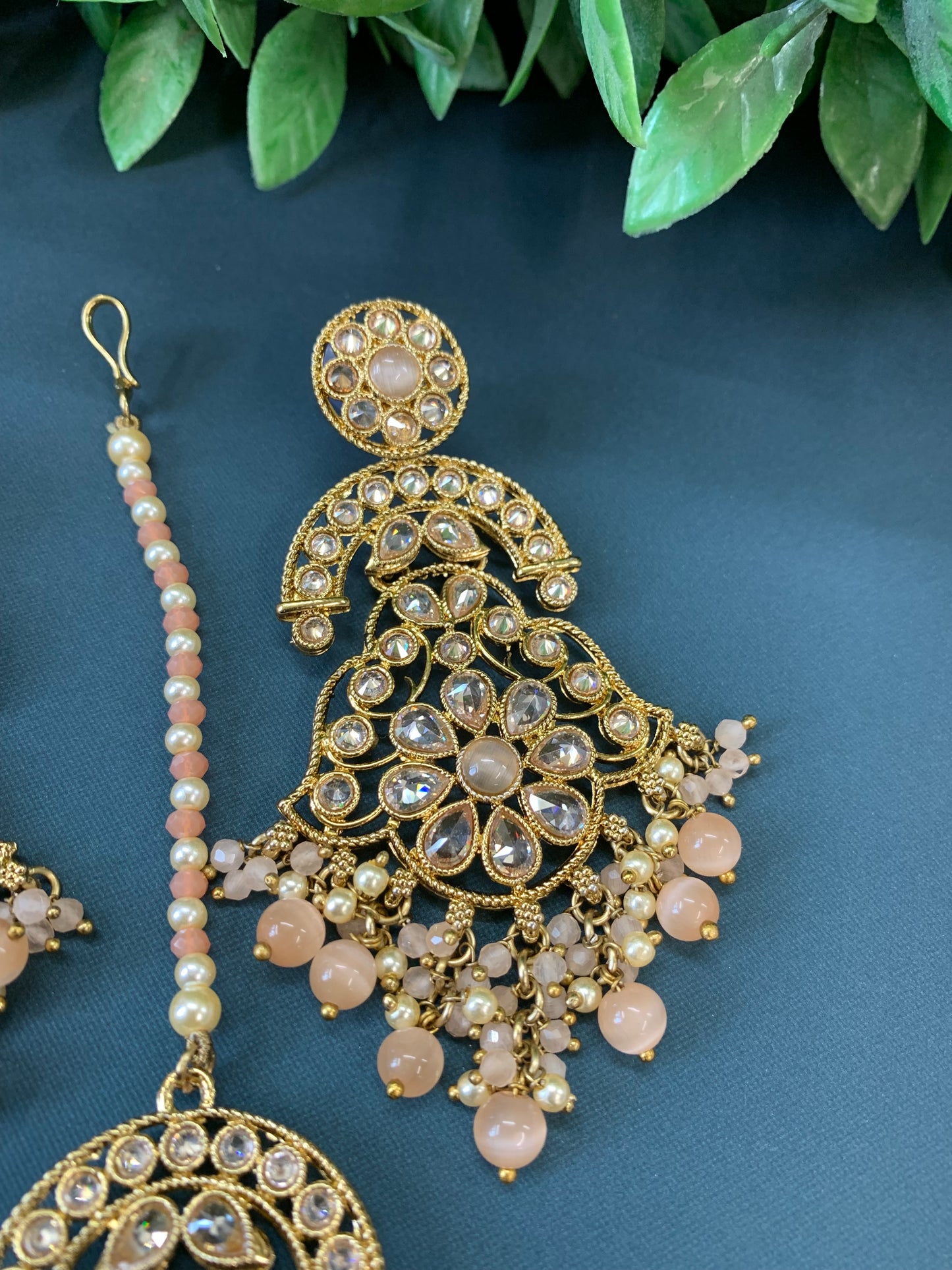 Enaya reverse popki tikka set chandbali style clear nude peach