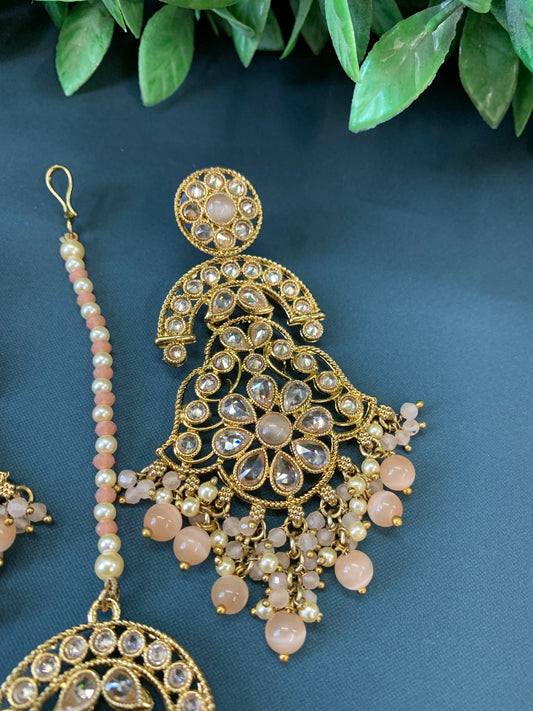Enaya reverse popki tikka set chandbali style clear nude peach