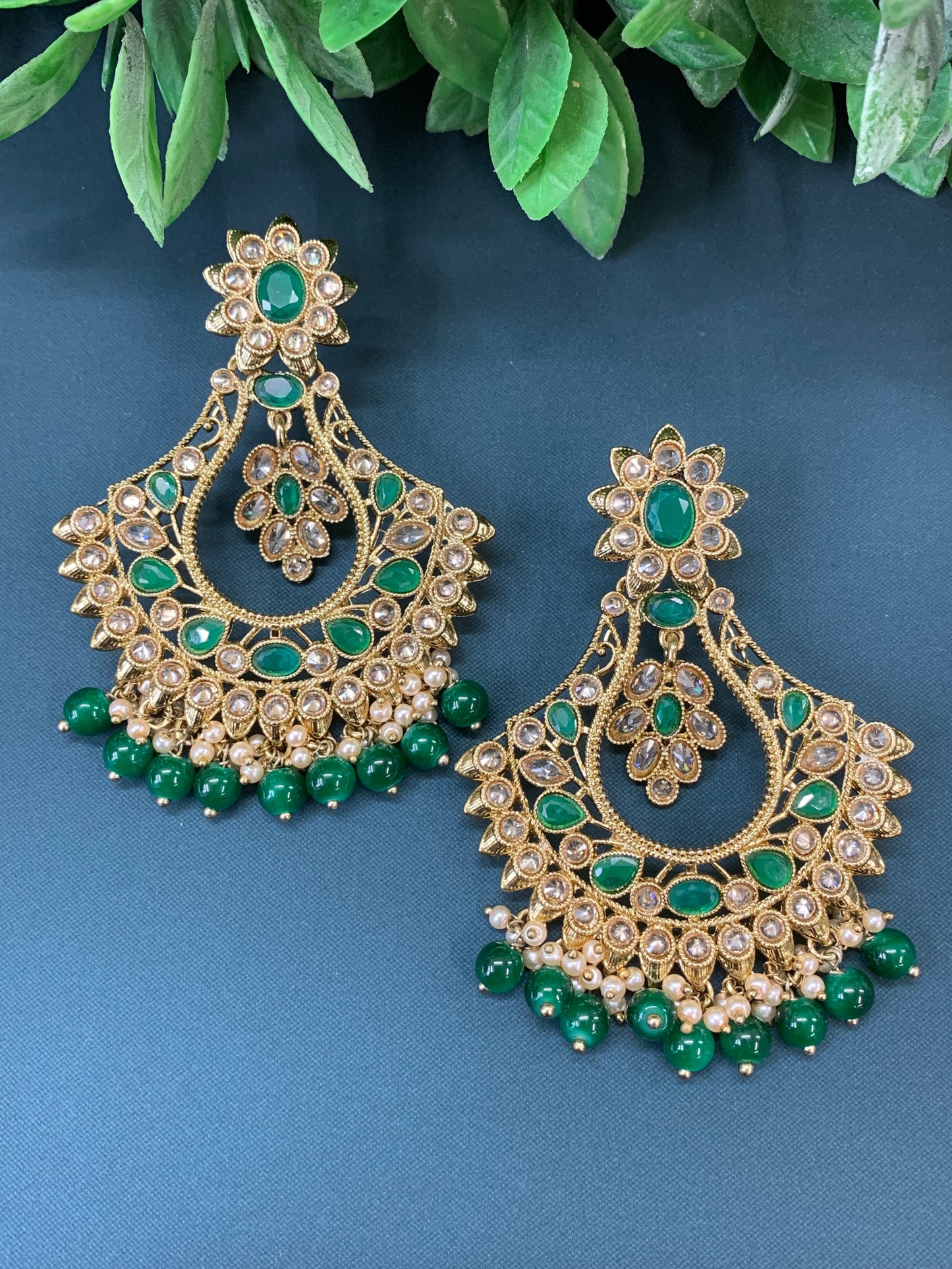 Amaya polki Chandbali no tikka emerald green