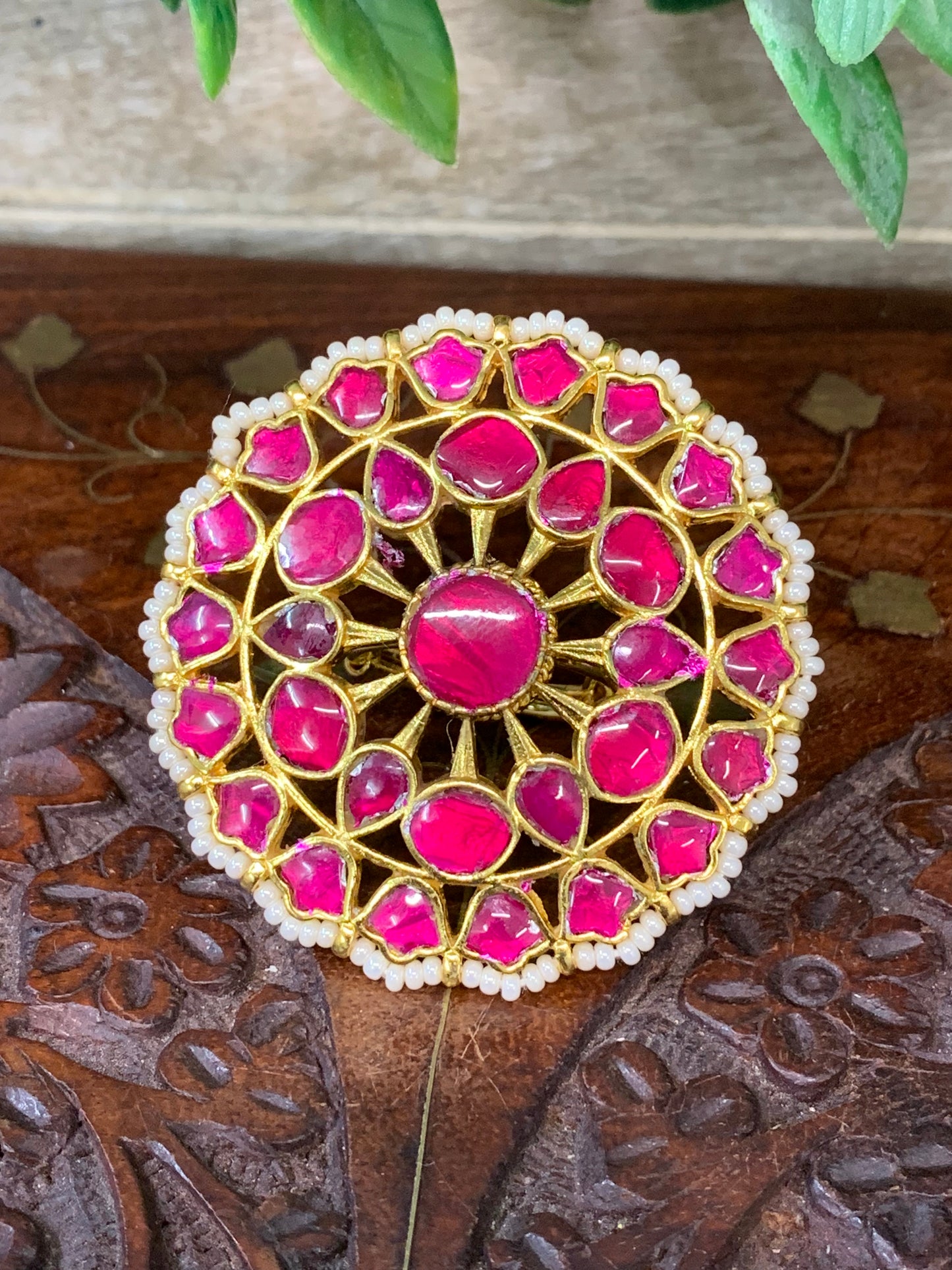 Heera statement pachi kundan ring