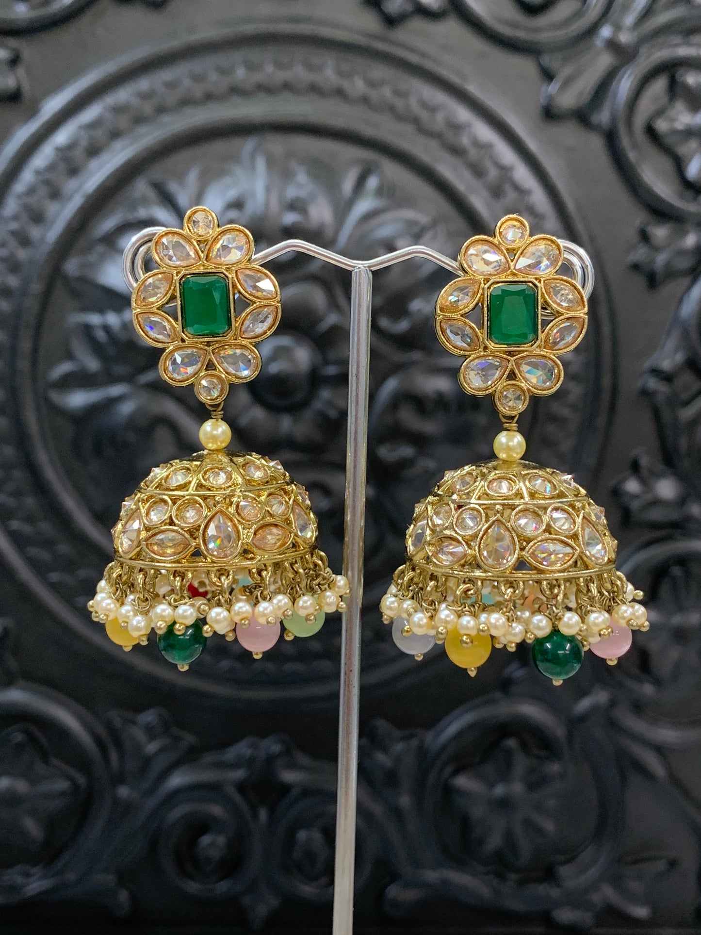 Maggi mini /chotu sa polki jhumki/ jhumka earring multi /emerald green