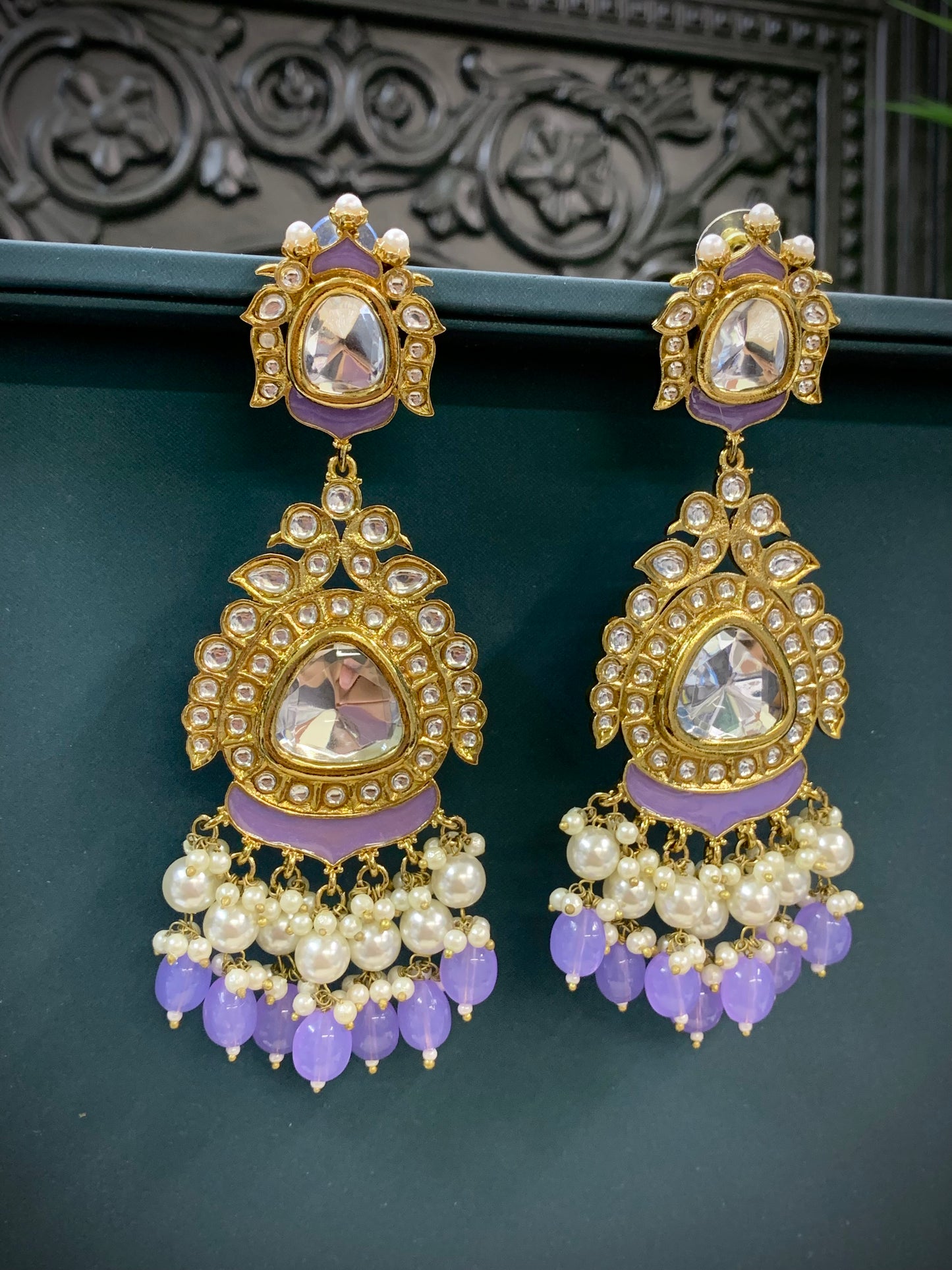 Kim kundan statement fashion earring lavender/lilac
