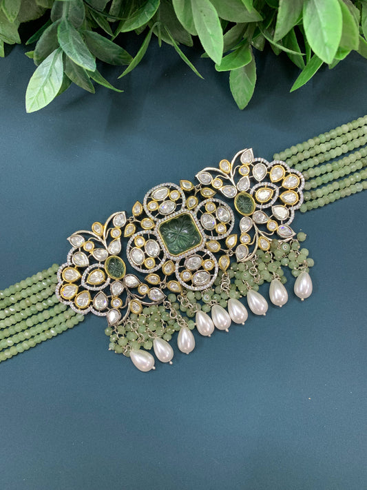 Subrina Tyanni kundan choker in olive green