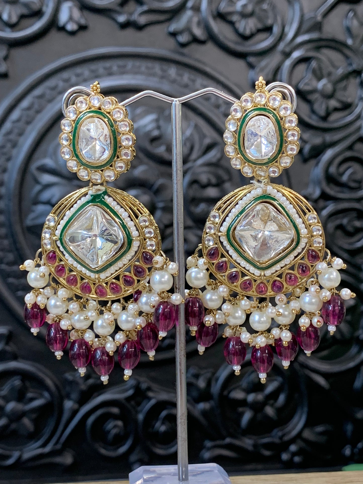 Kenny kundan fashion earring set purple
