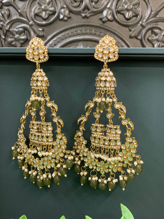 Nicole kundan fashion statement earring set gold/olive green/mahendi