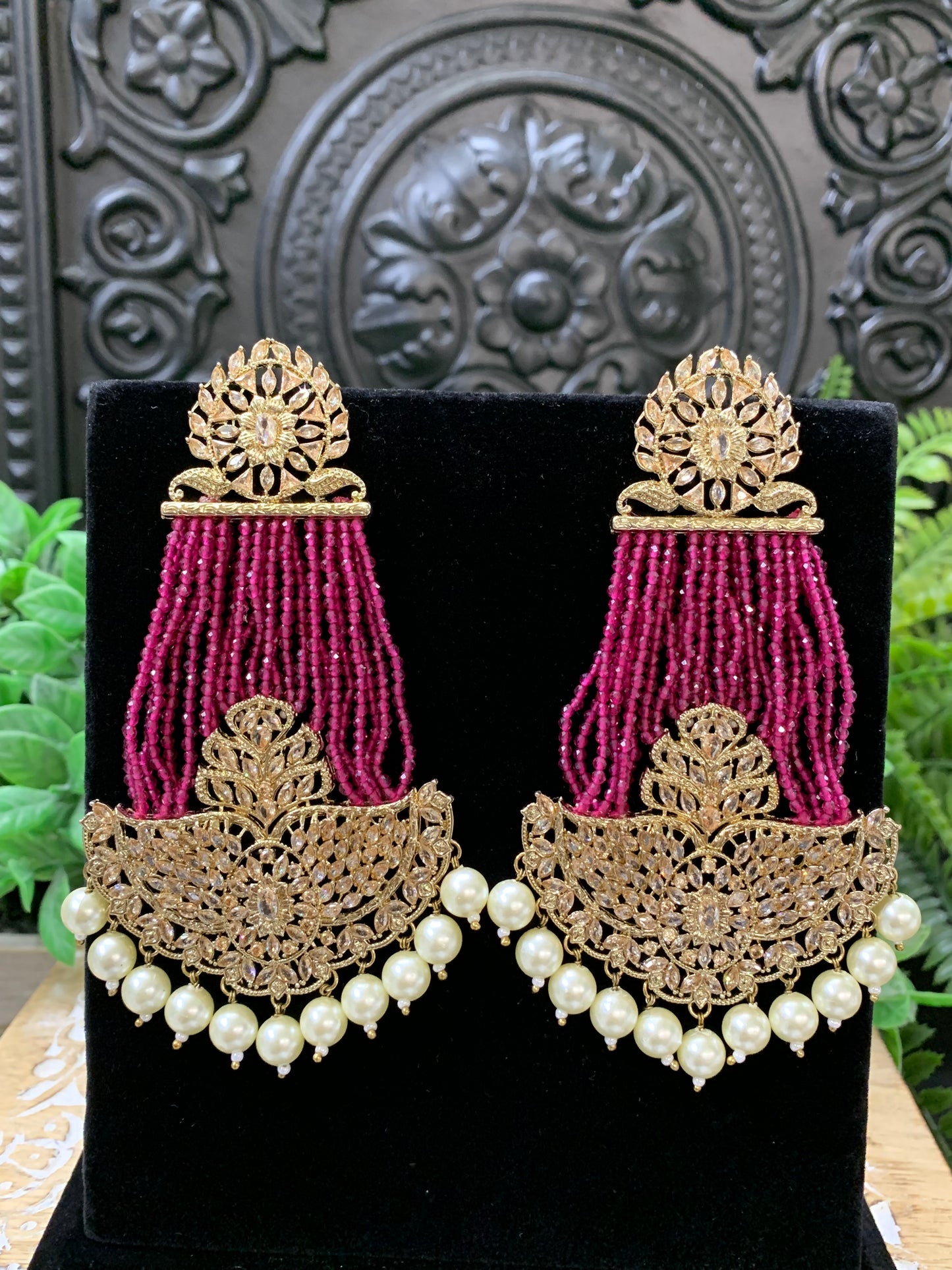 Sage polki fashion statement earring magenta hot pink