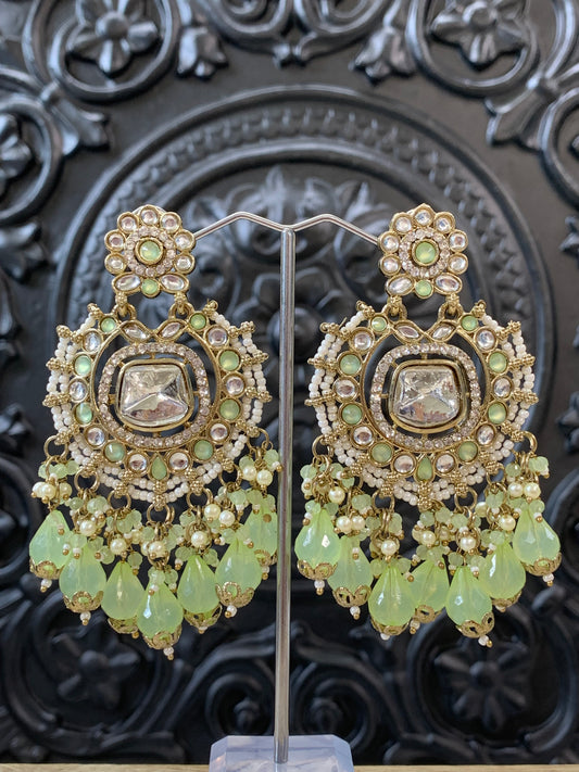 Isabella statement kundan chandbali fashion earring mint green