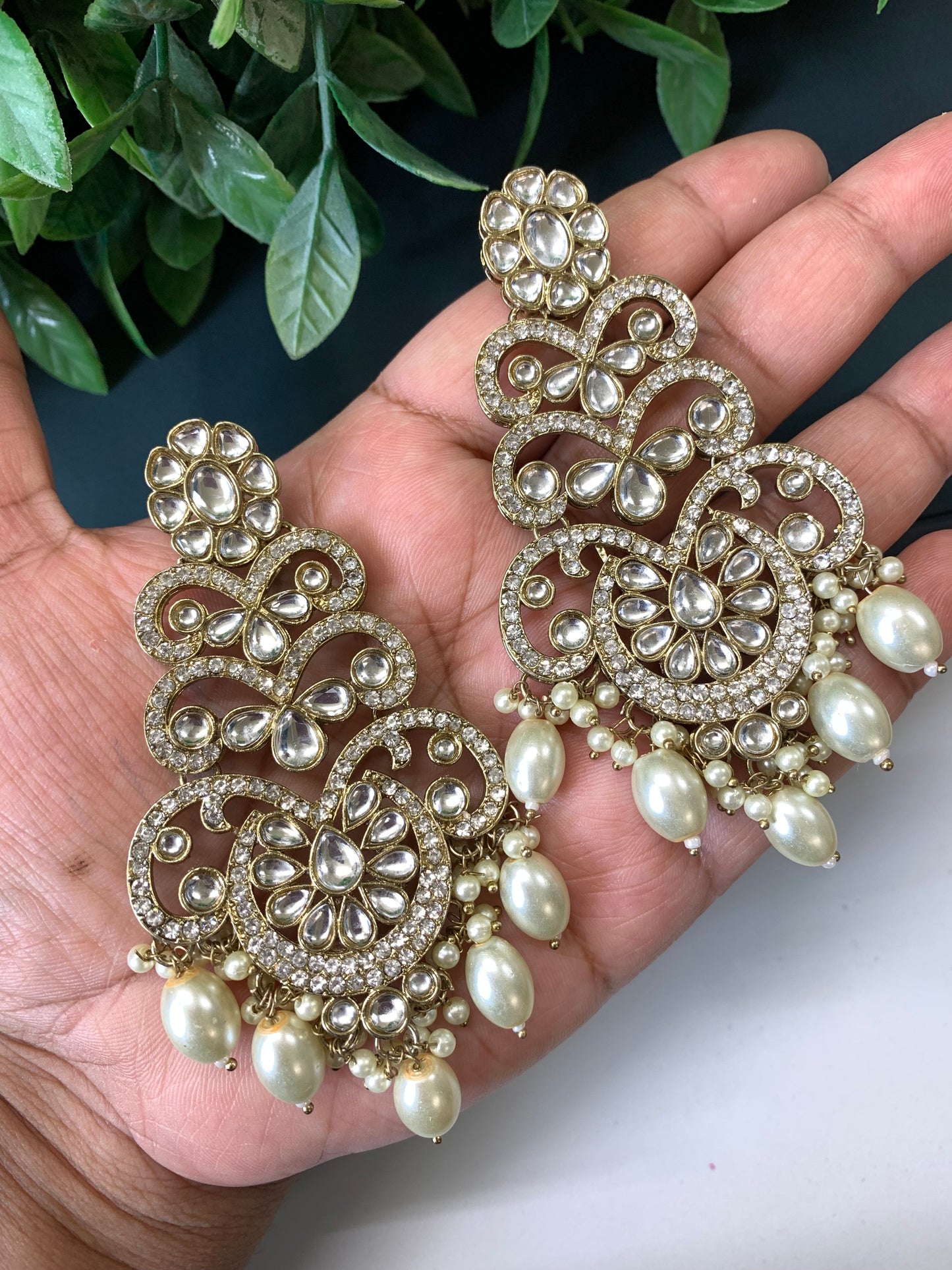 Palak kundan fashion chandbali style earring set black