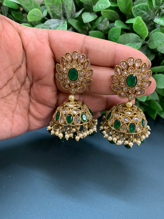 Maggi mini /chotu sa polki jhumki/ jhumka earring antique gold / emerald green
