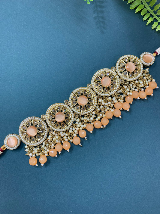 Ayesha polki choker in antique and peach