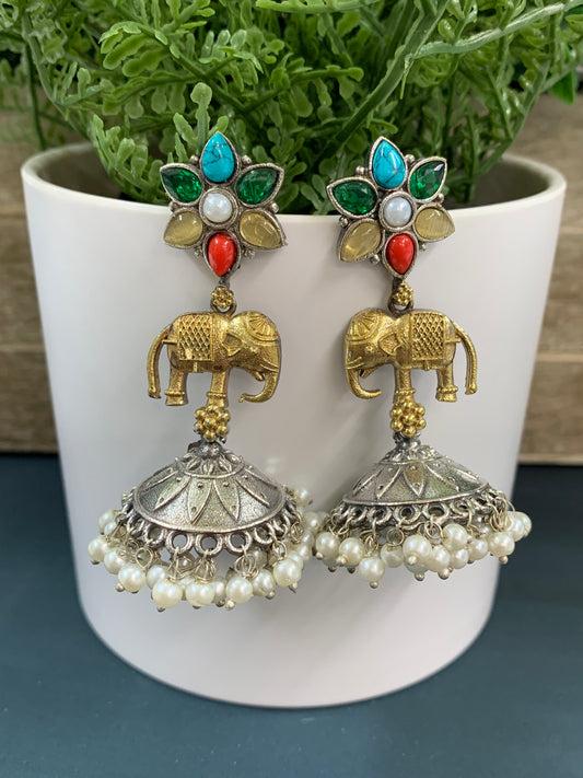 Usher dual tone oxi /gold plated jhumki/ jhumka earring multi