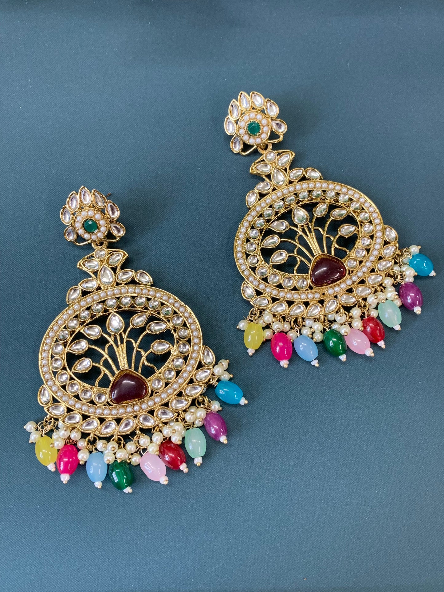 Mita kundan fashion chandbali style earring set multi