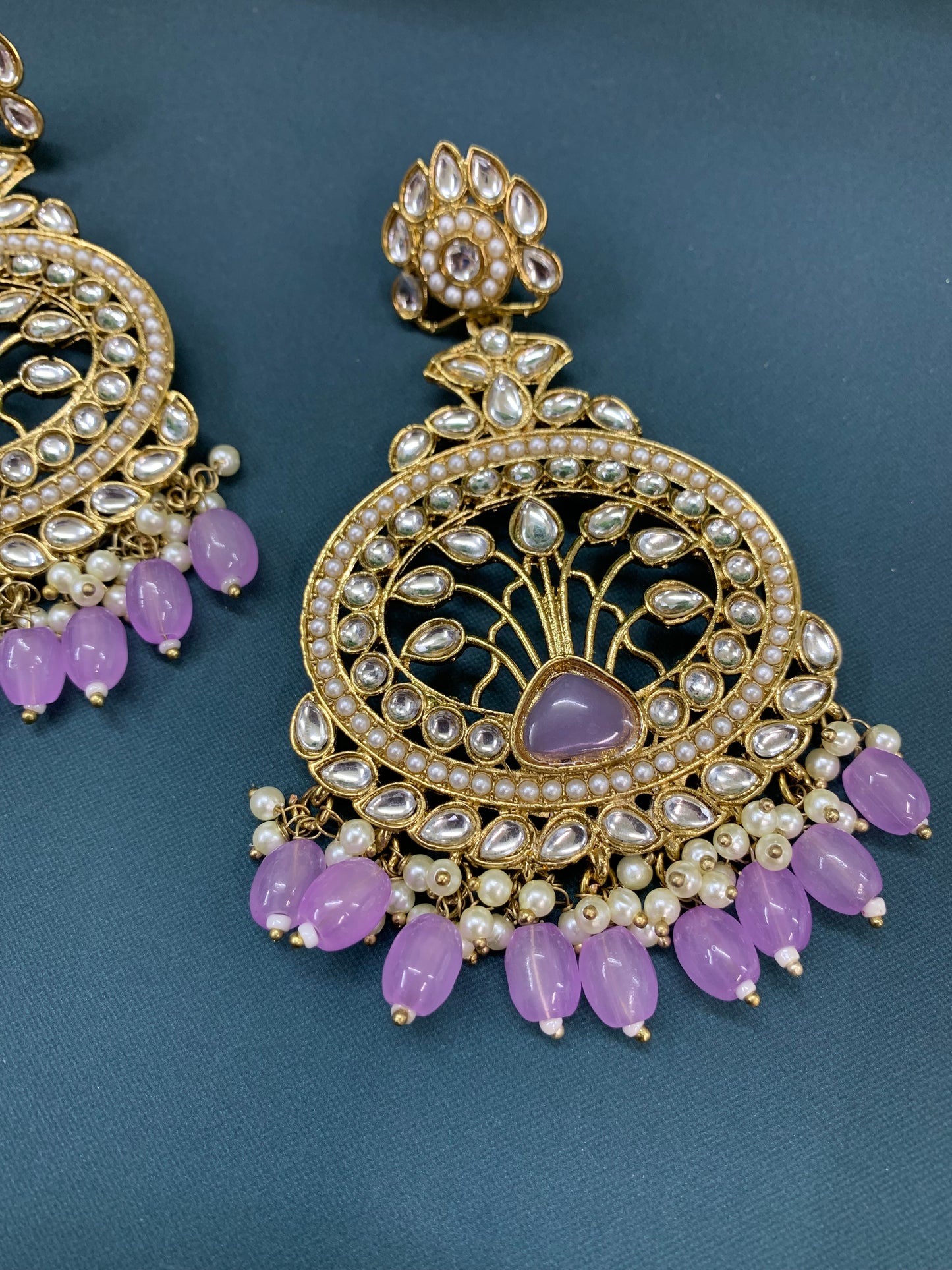 Mita kundan fashion chandbali style earring set lavender / lilac
