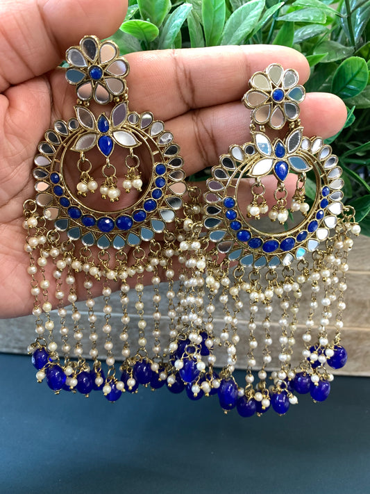 Tanni long chandbali mirror Tikka set dark blue