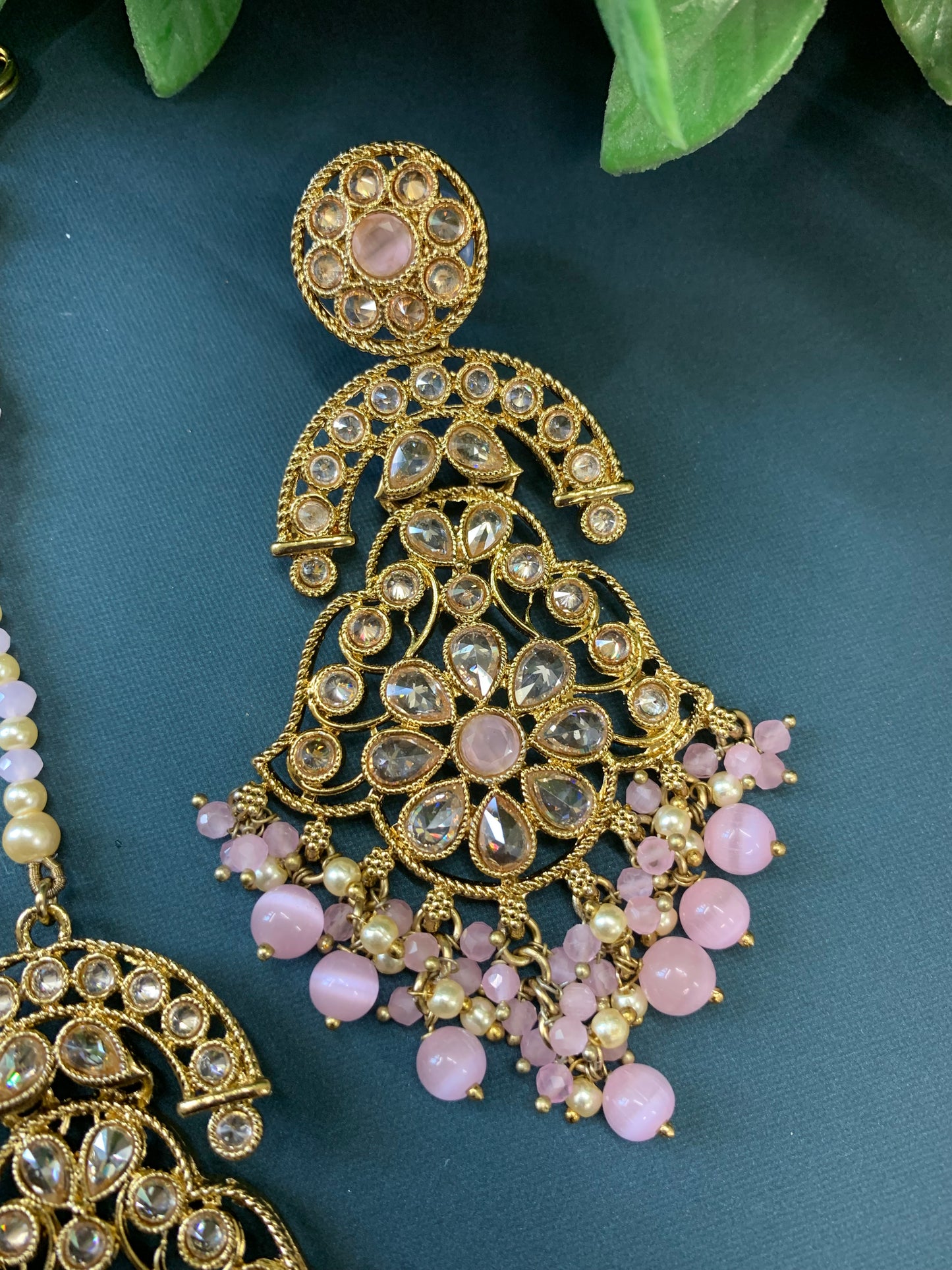 Enaya reverse popki tikka set chandbali style blush pink