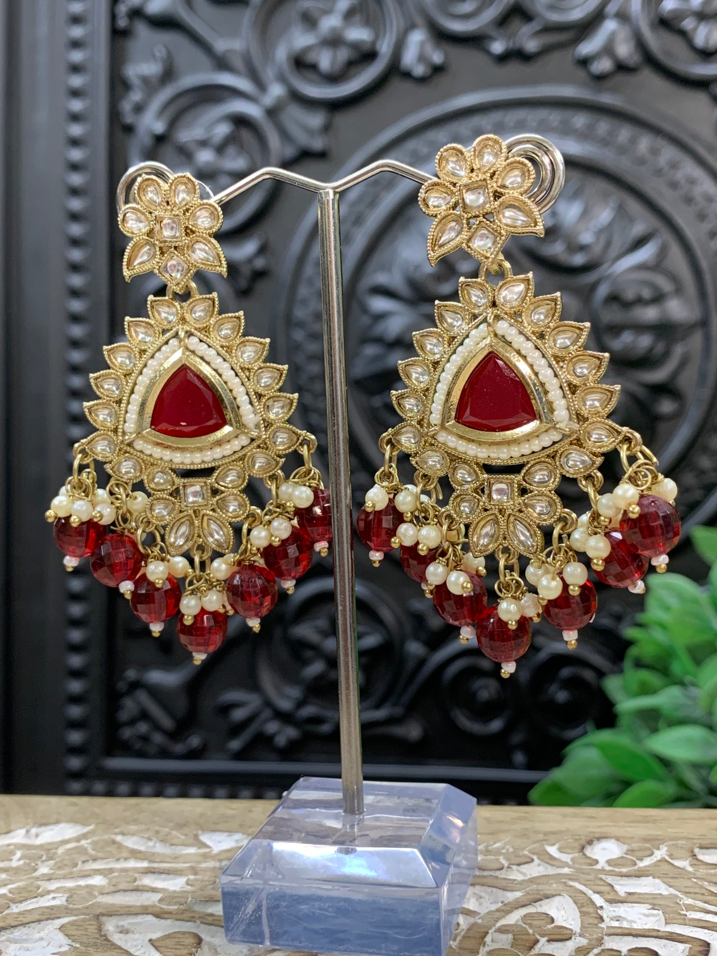 Avery small to medium kundan earring red maroon burgundy