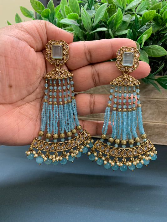 Amna polki fashion statement earring light blue