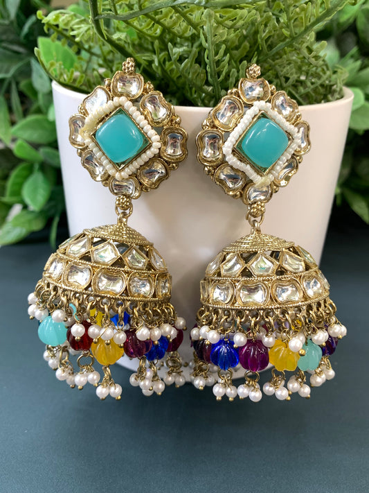 Gauri kundan jhumki/ jhumka earring phirozi