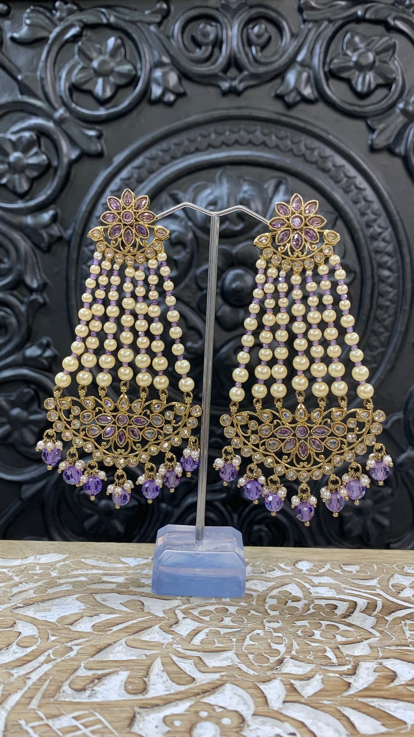 Savana polki fashion statement earring lavender lilac crystal