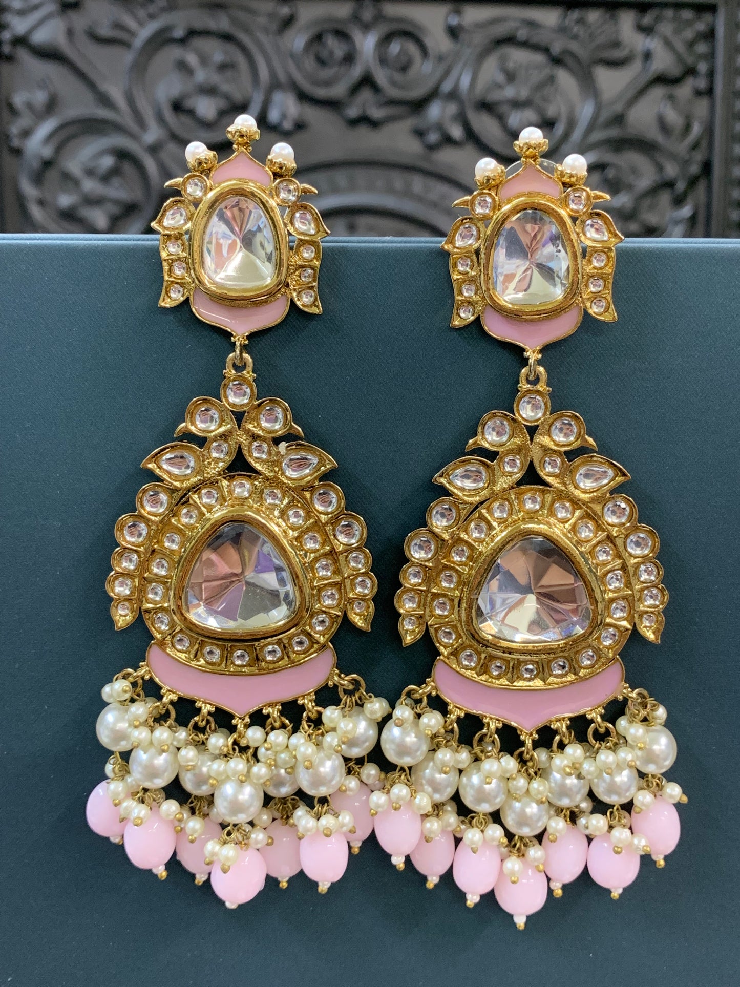 Kim kundan statement fashion earring pink