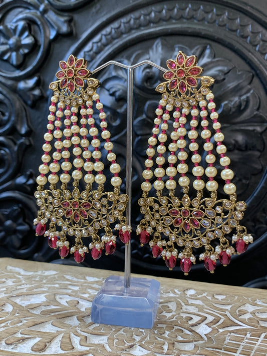 Savana reverse polki fashion statement earring cherry red crystal