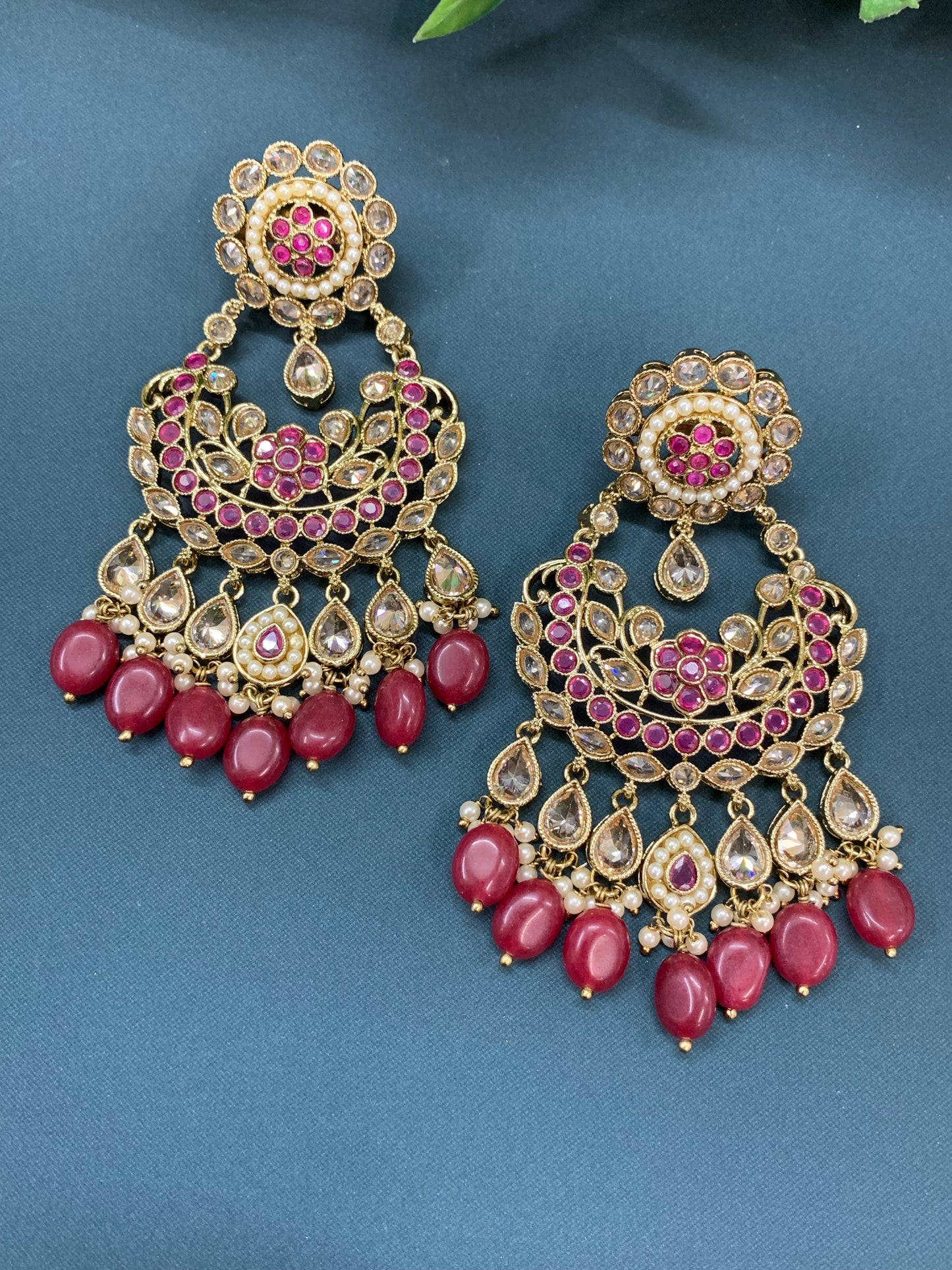 Sophia polki jhumki earring antique polk/ gold /red / maroon