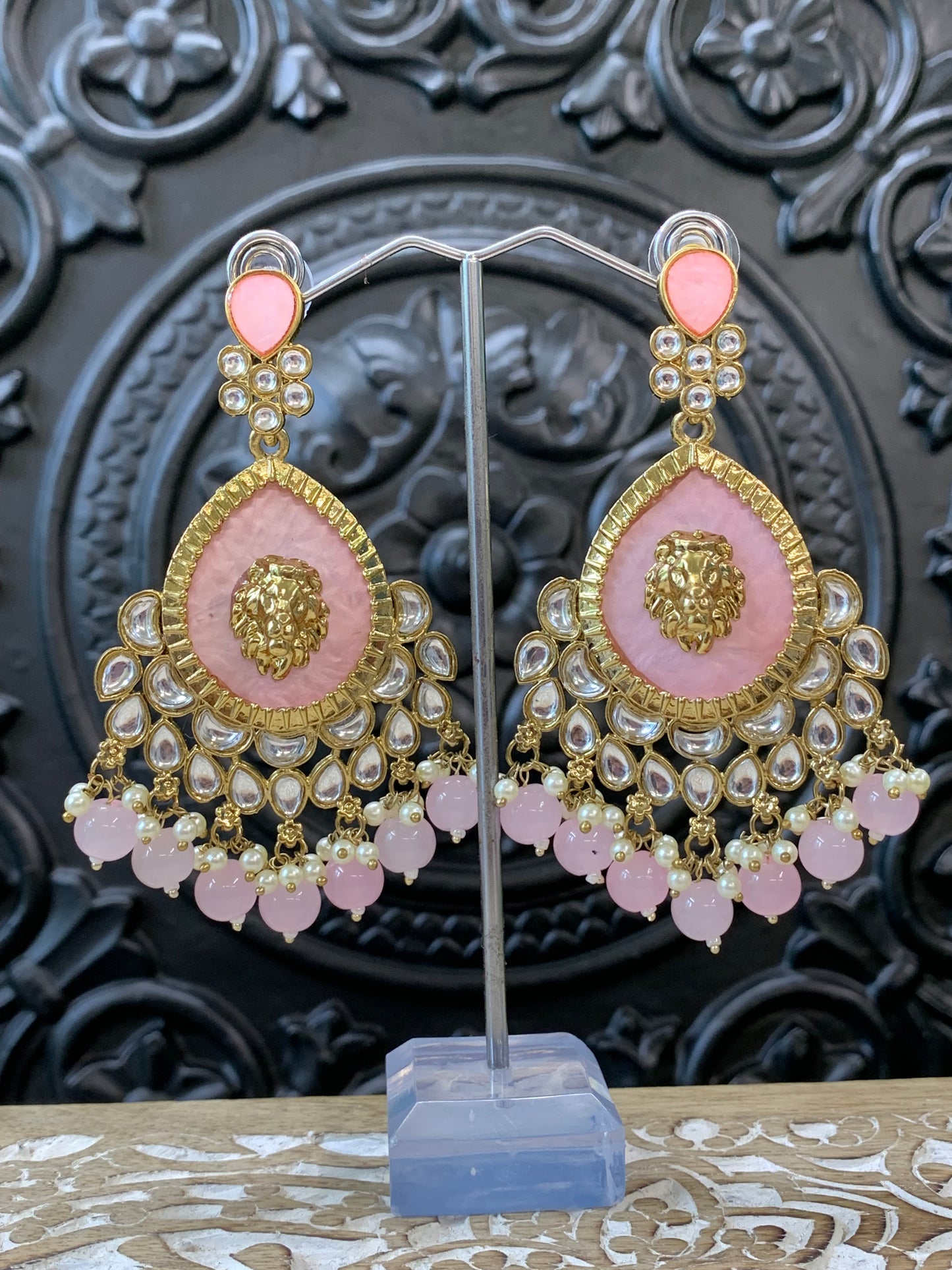 Sabyasachi inspired kundan earring tripti white pearl pink