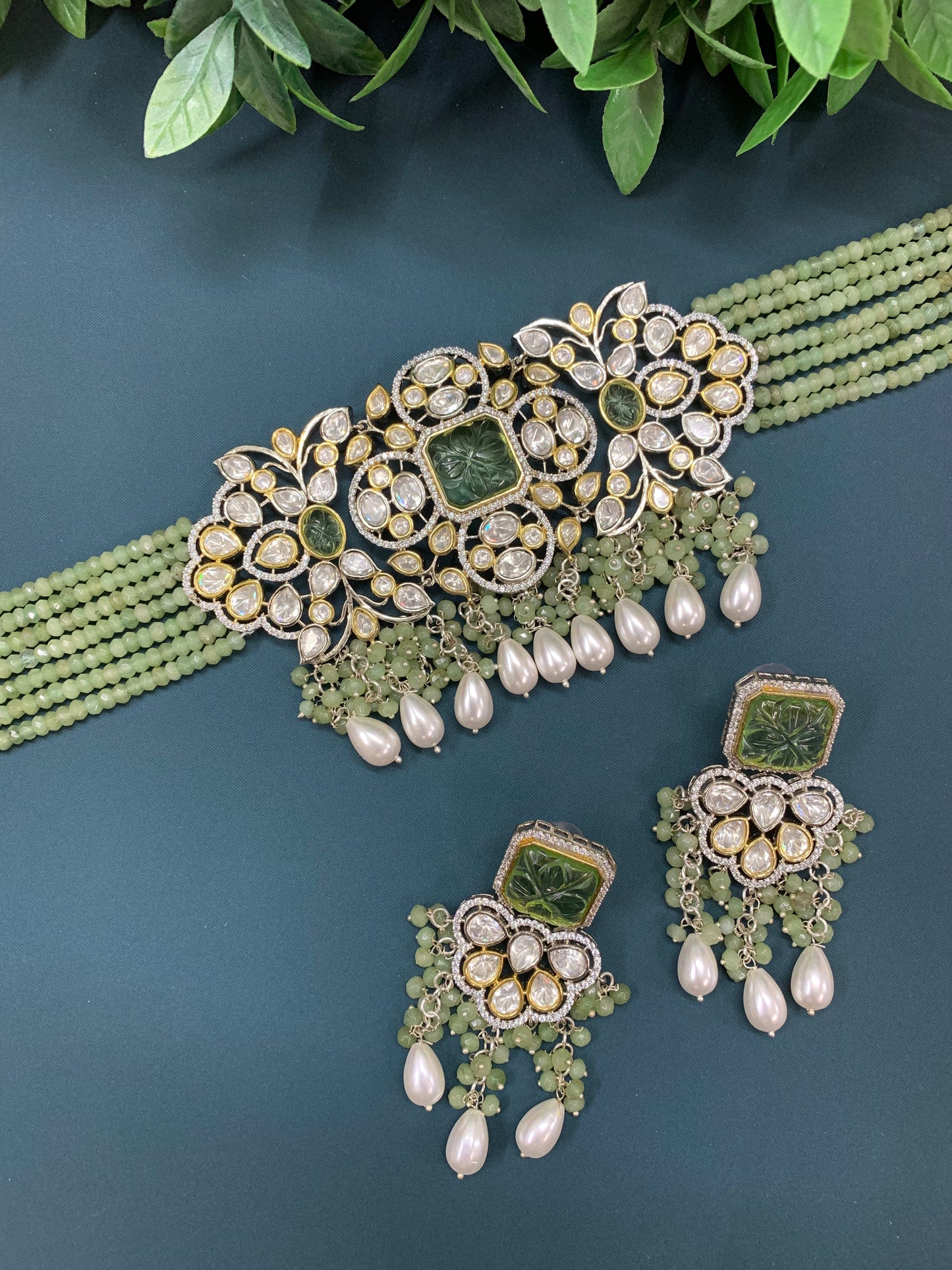 Subrina Tyanni kundan choker in olive green