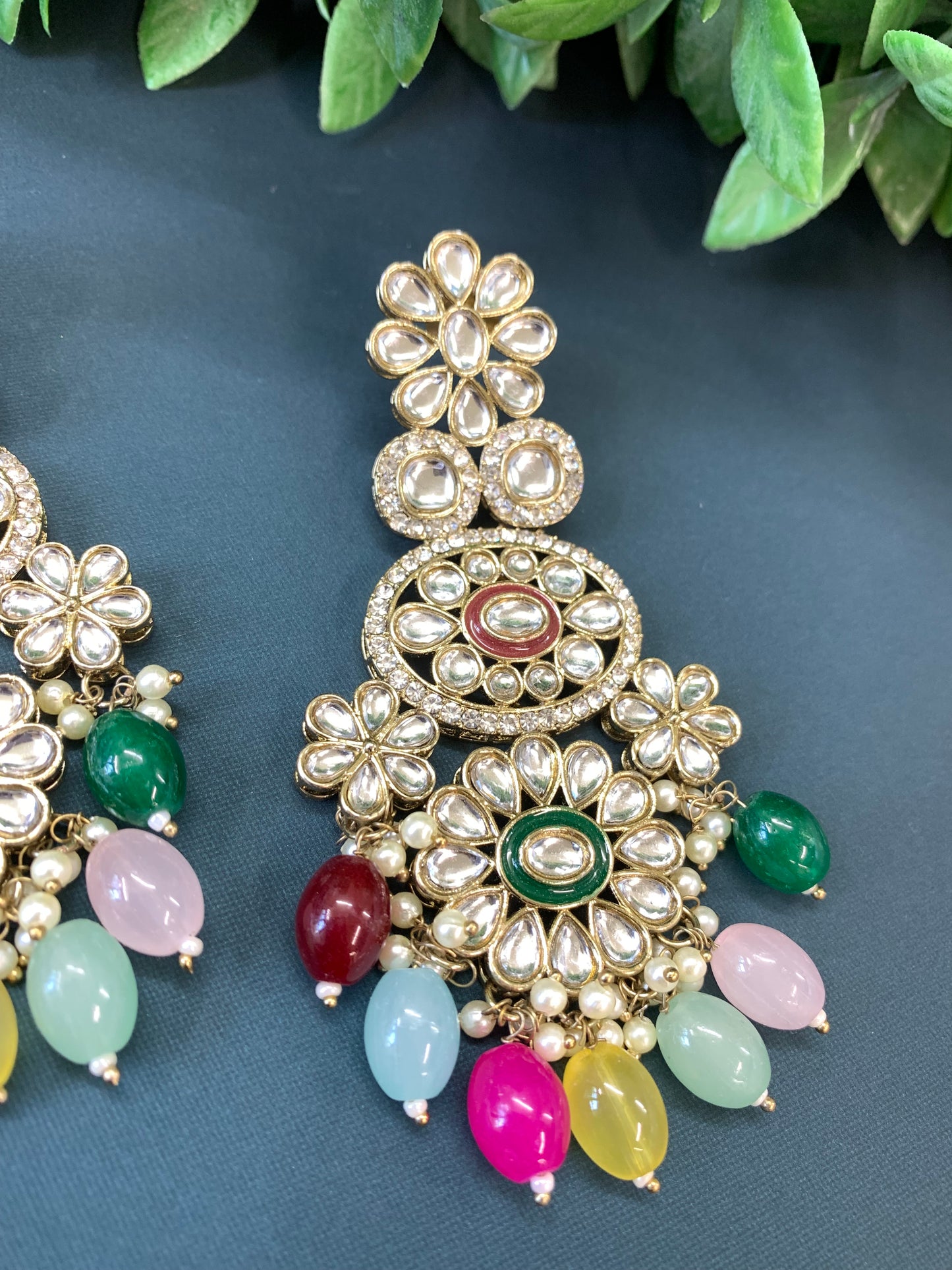 Payal kundan fashion chandbali style earring set multi