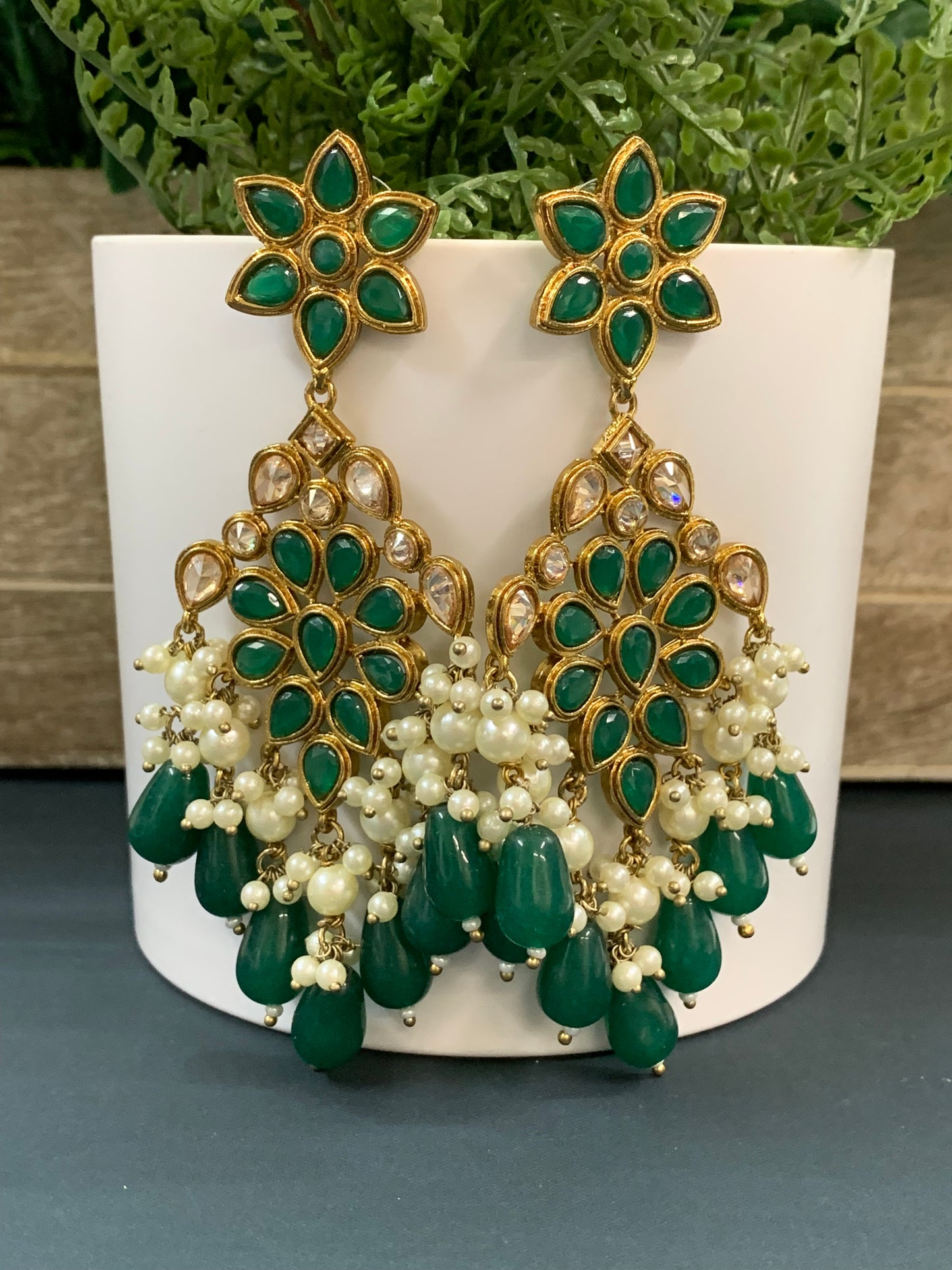 Kelly polki fashion earring monalisa emerald green