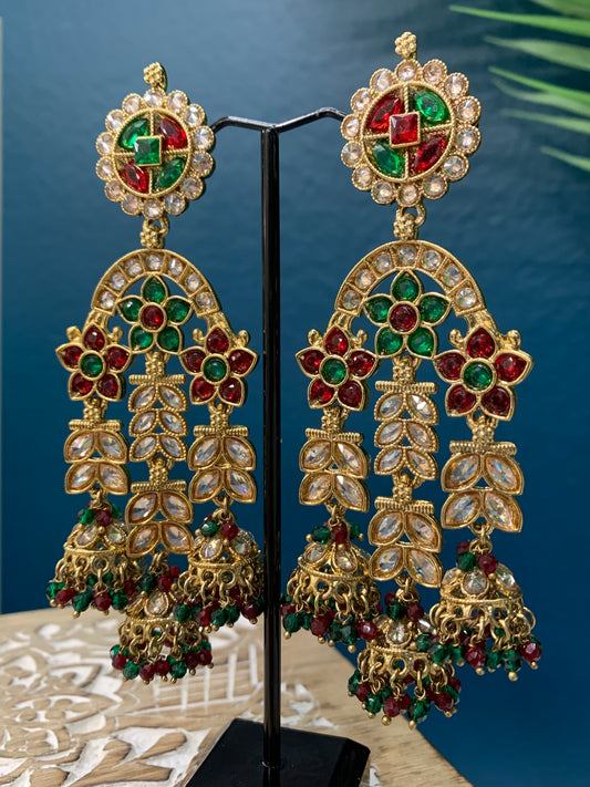 Mansa reverse polki triple Jhumki in multi