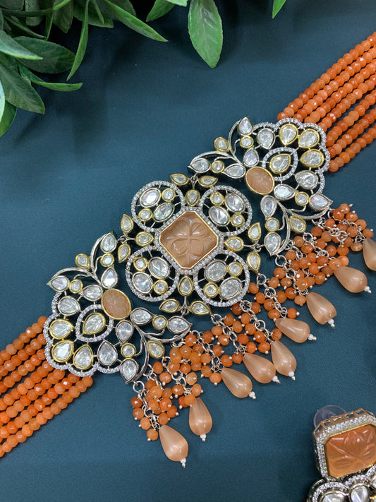 Subrina Tyanni kundan choker in Fanta orange