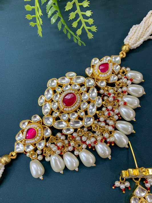 Maisha pachi kundan choker in gold / magenta pink / ruby / hot pink