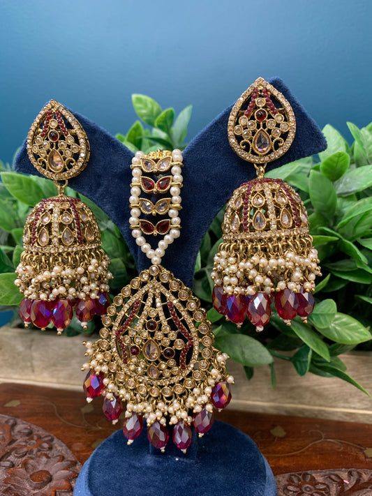 Savana Jhumka/ jhumki tikka set in antique / gold