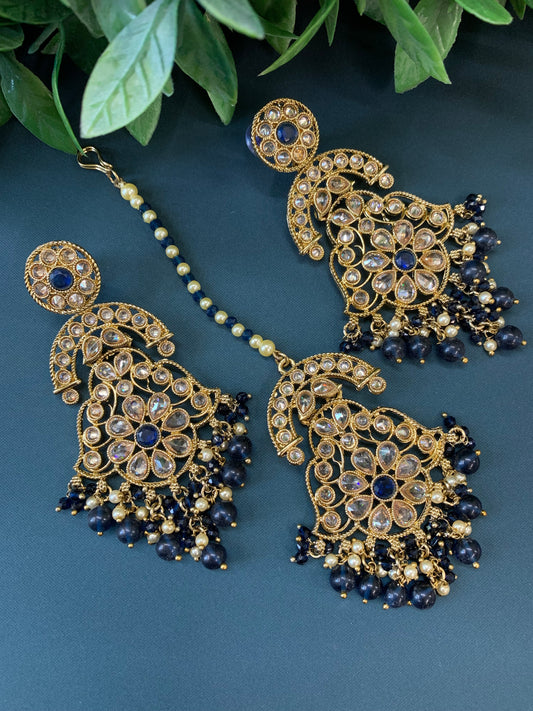 Enaya reverse popki tikka set chandbali style navy blue