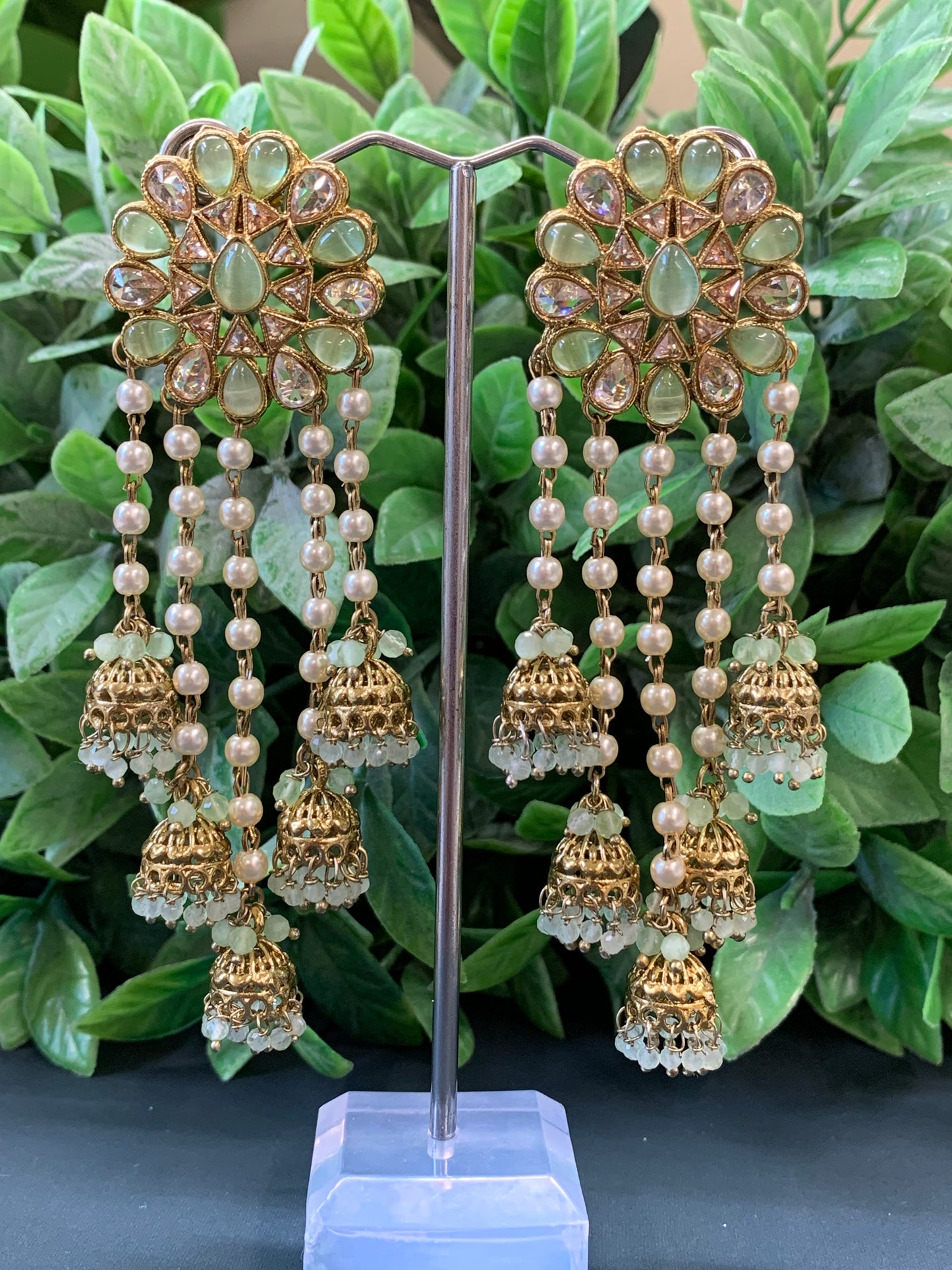 Kajal polki jhumki earring antique polk/ gold /green