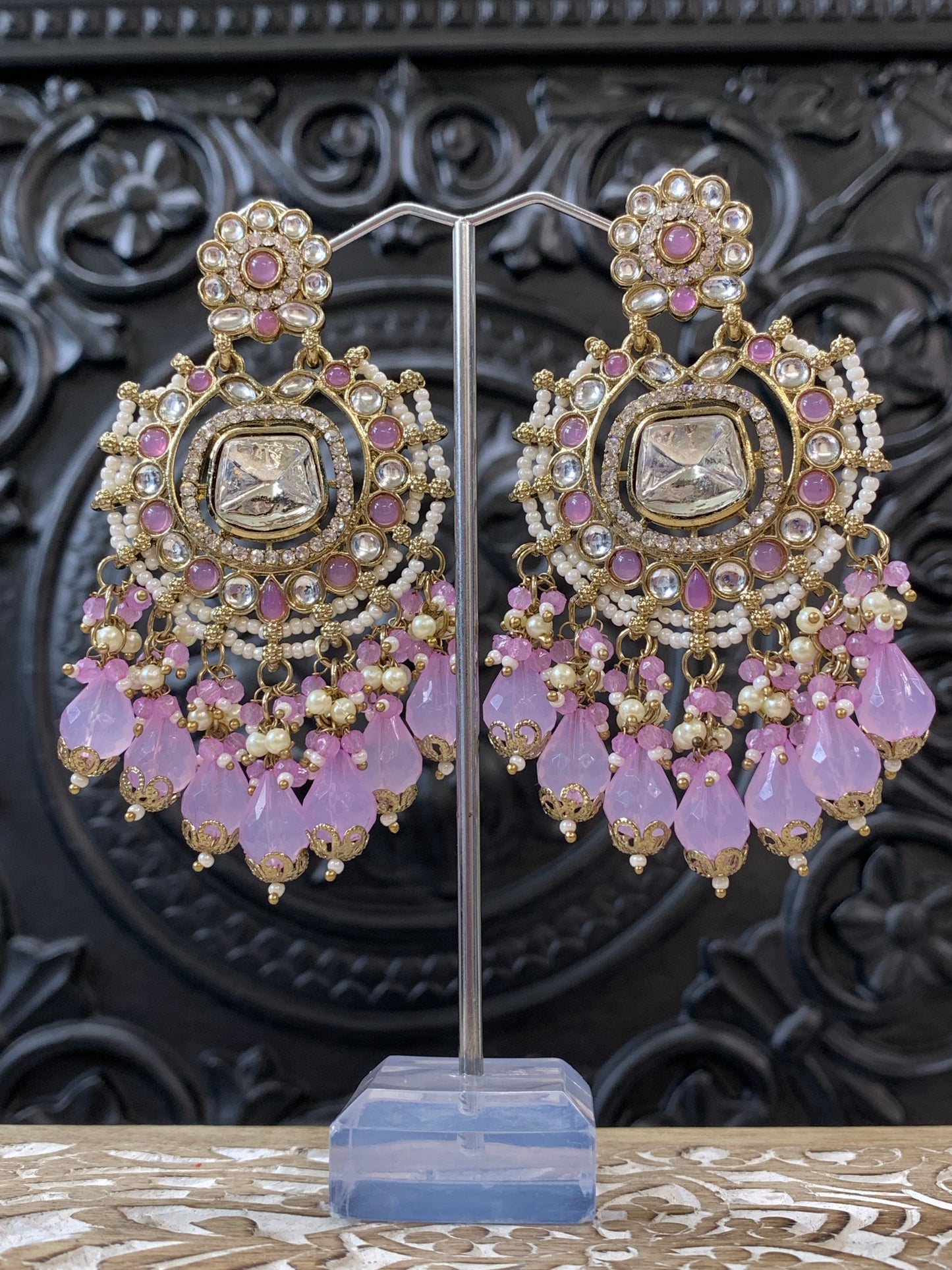 Isabella statement kundan chandbali fashion earring lavender/ lilac
