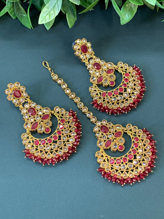 Erin reverse popki tikka set chandbali style transparent maroon red/burgundy