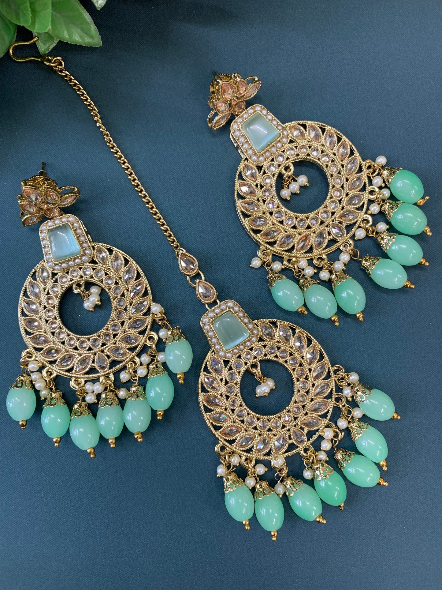 Alira tikka set polki earring tikka set pistachio green