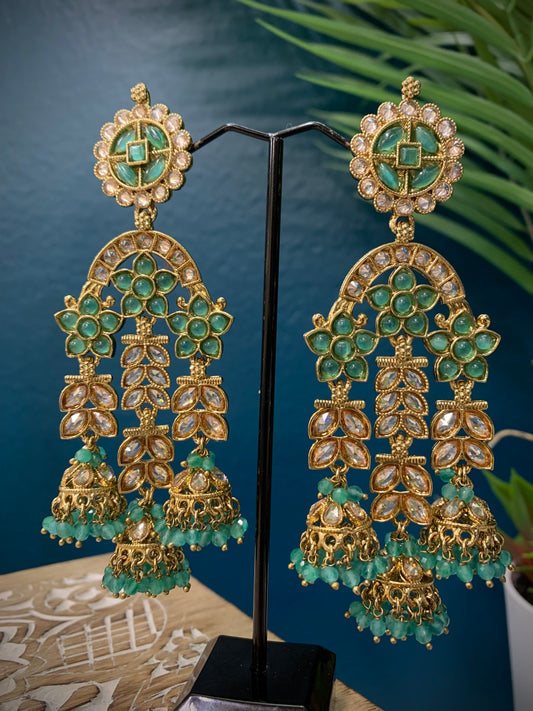 Mansa reverse polki triple Jhumki in blue