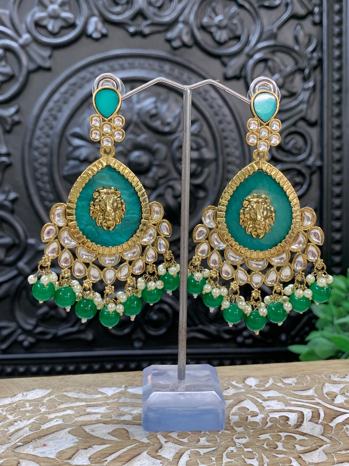 Sabyasachi inspired kundan earring tripti white pearl green