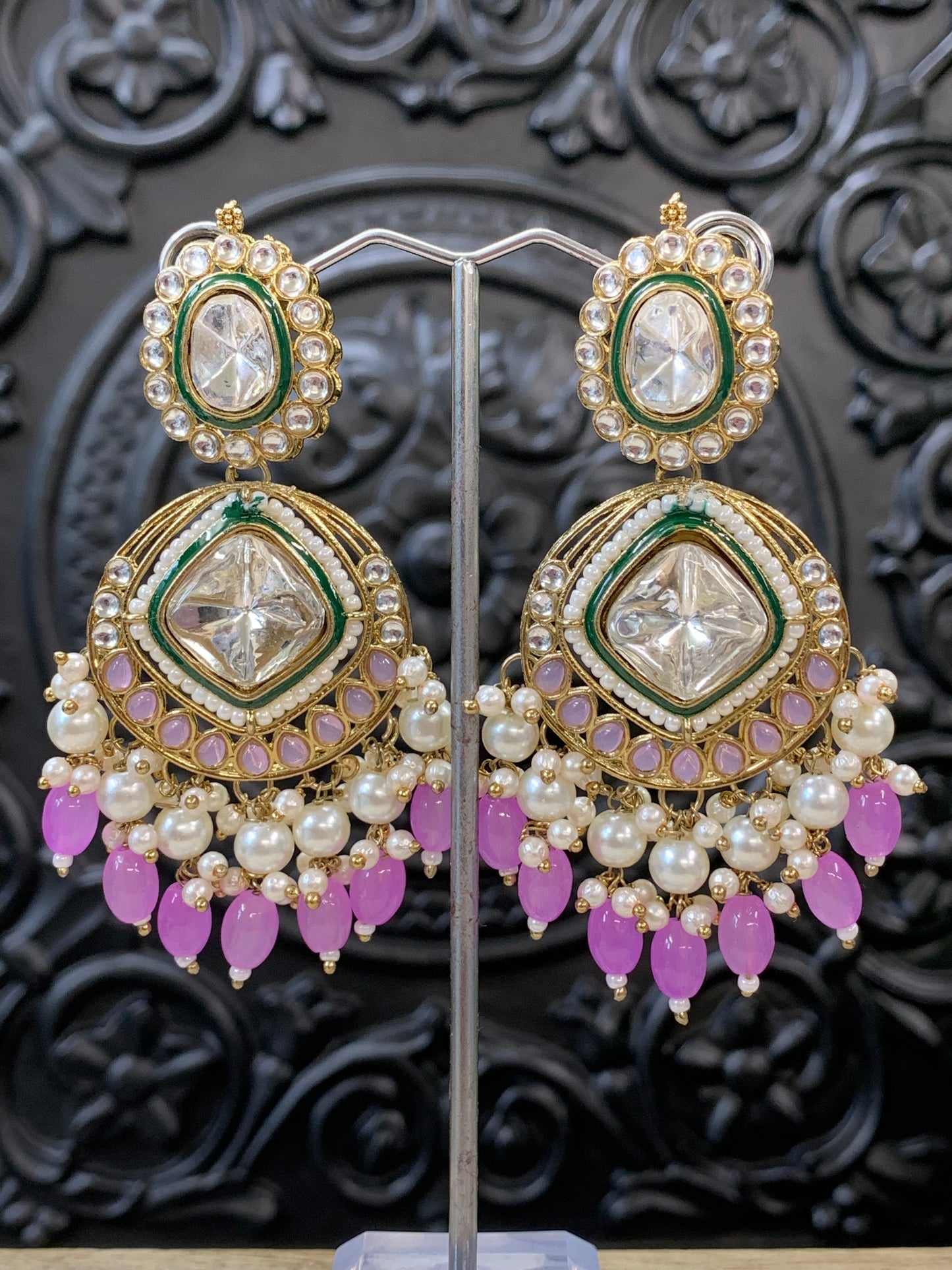 Kenny kundan fashion earring set lavender / lilac