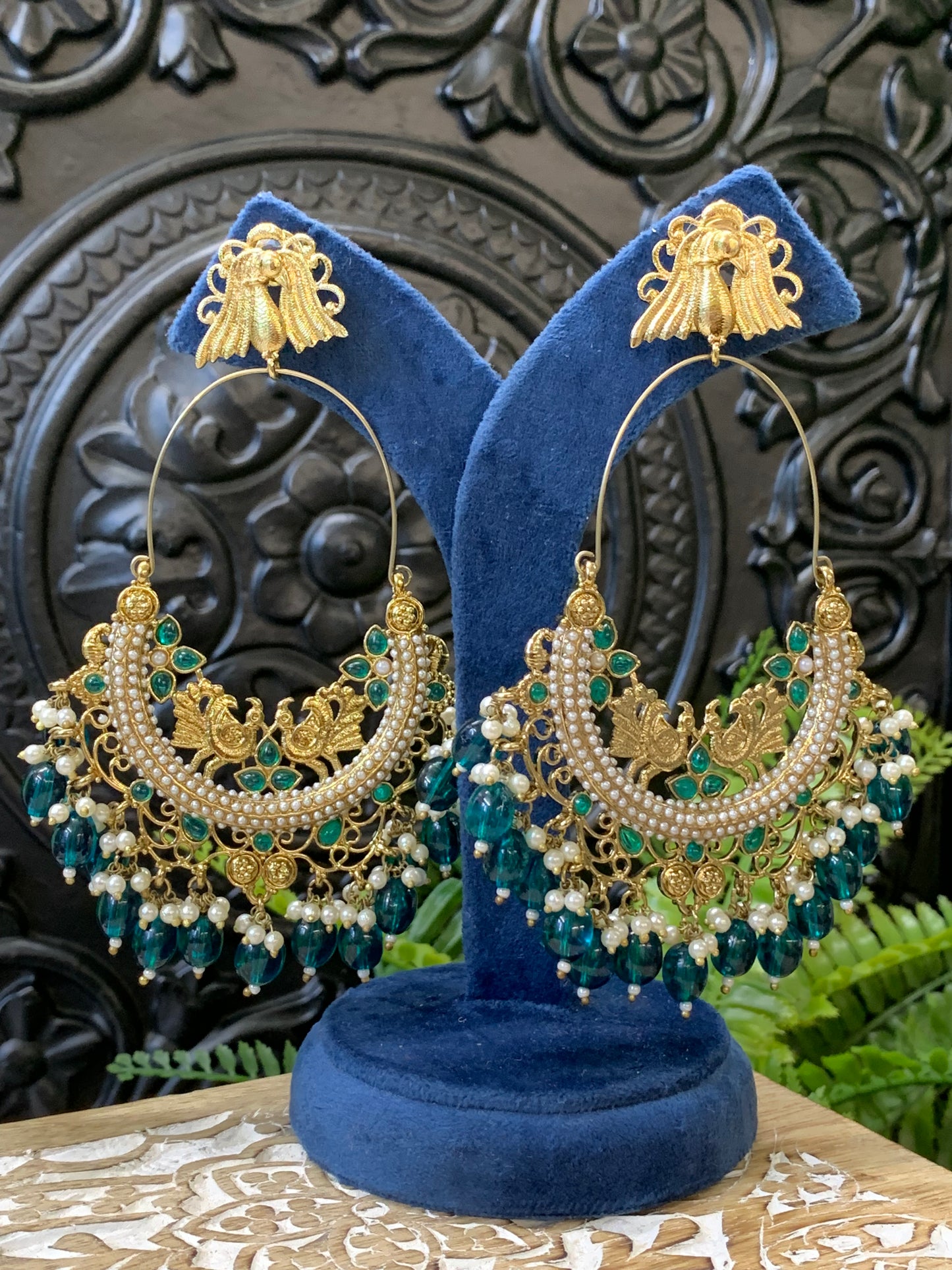 Sue fashion statement Chandbali earring teal green
