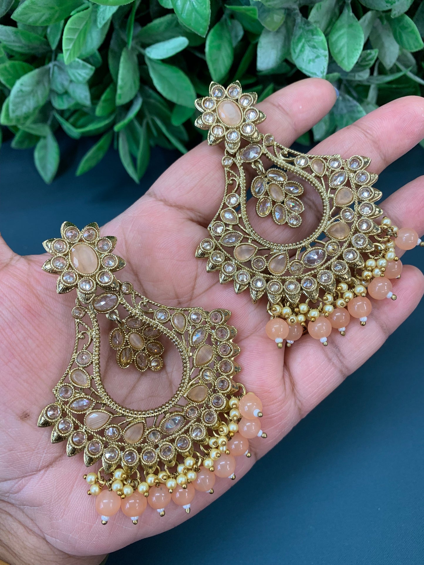 Amaya polki Chandbali no tikka nude peach