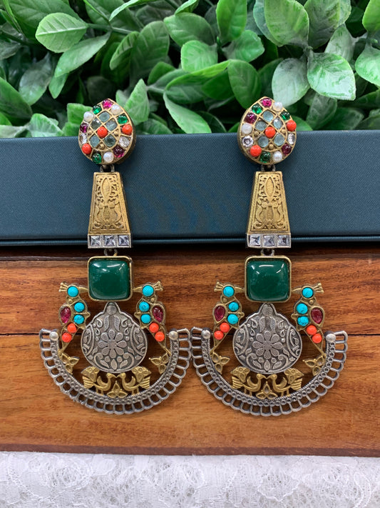 Black metal oxi Silver earring