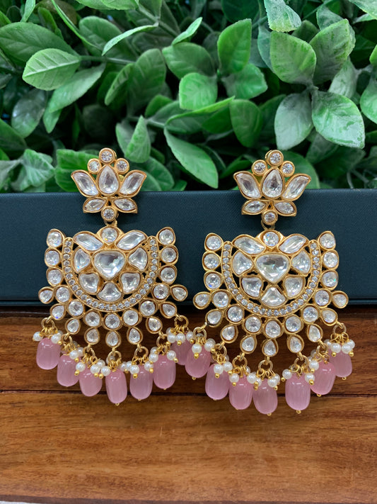 Moissanite chandbali earring blush pink