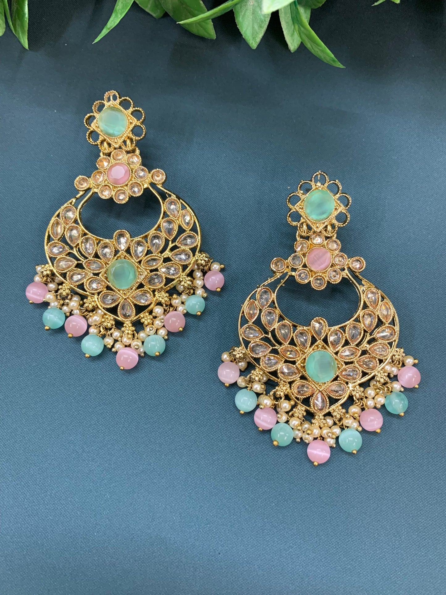 Thea polki chandbali earring antique base pastel multi