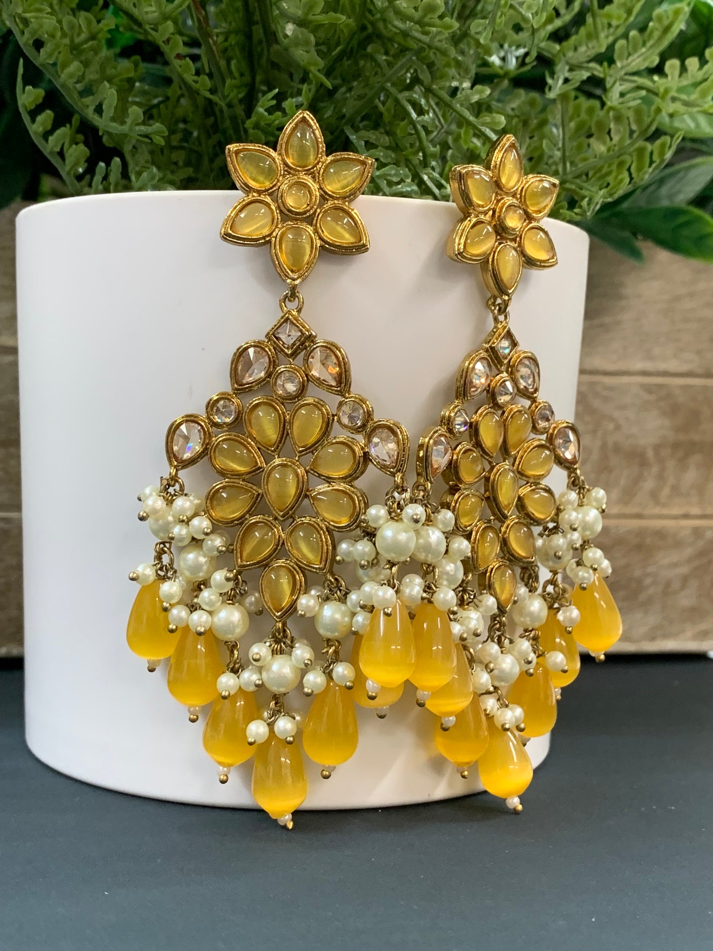 Kelly polki fashion earring monalisa pastel yellow