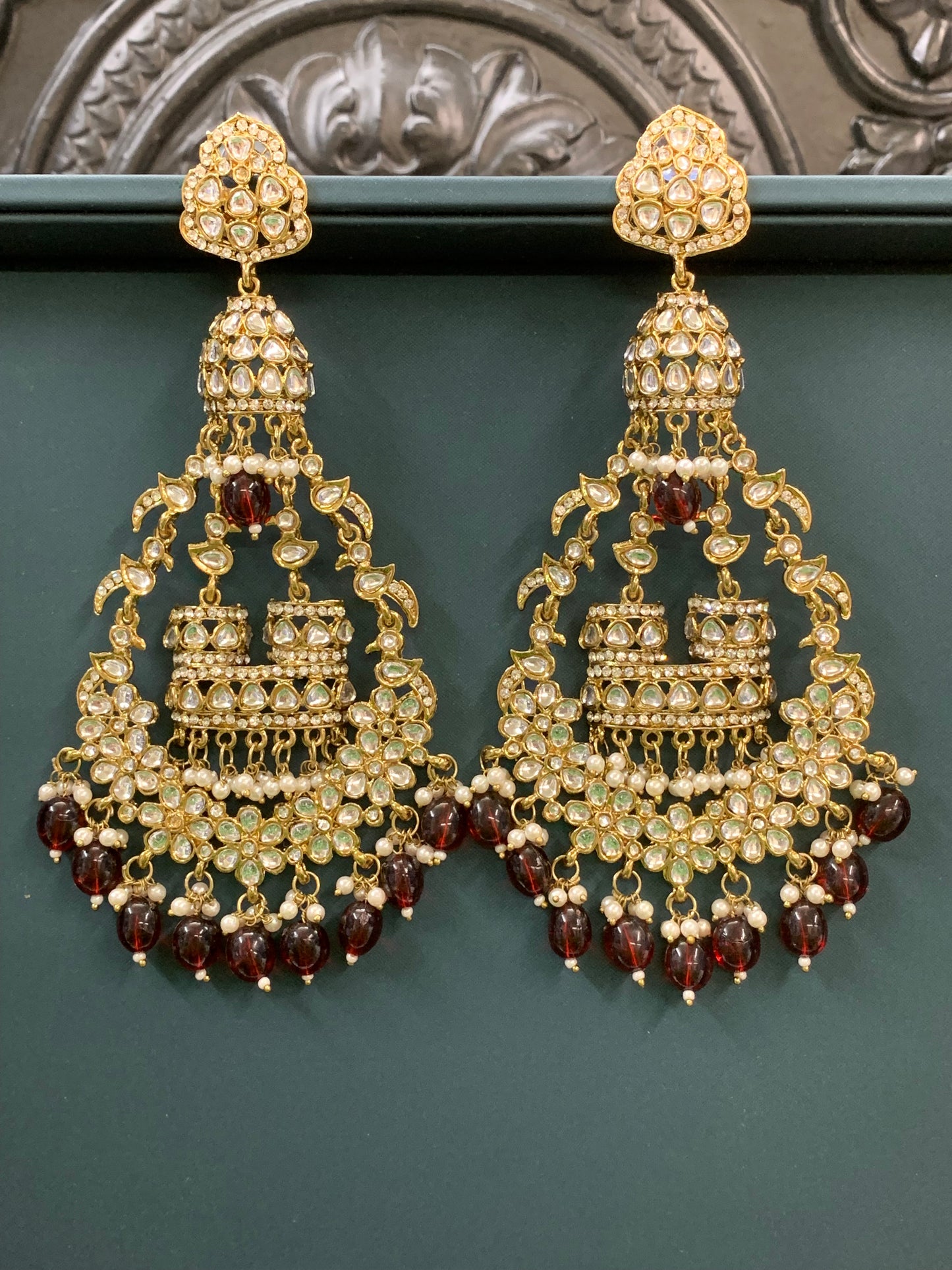 Nicole kundan fashion statement earring set gold/maroon/Burgundy