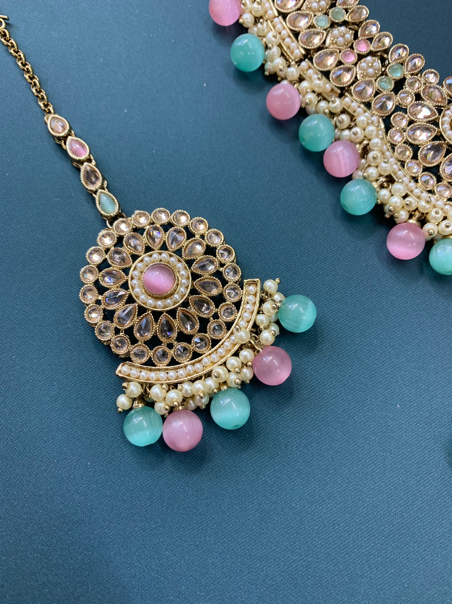 Boruna polki necklace with chandbali in pastel multi